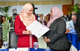 First Lady, Sajidha at the ceremony held at Iskandhar Koshi to inaugurate the second term of the Maldives Women in Policing Committee. -- Photo: President's Office