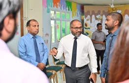 Minister of Homeland Security and Technology, Ali Ihusaan attending the ceremony held in Kaafu atoll Himmafushi to inaugurate the immigrant fingerprint and photograph collection campaign launched under the name "Kurangi". -- Photo: Nishan Ali / Mihaaru News