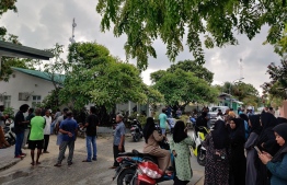 People out protesting today in Shaviyani atoll Funadhoo.