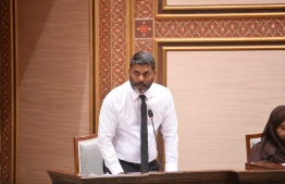 Minister of Sports Abdulla Raafiu speaking at the Parliament during a summons -- Photo: Parliament