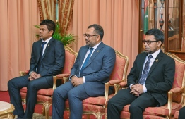 Vice President Hussain Mohamed Latheef, Minister of Foreign Affairs, Moosa Zameer and Chief of Staff at the President's Office, Abdulla Fayaz attending the ceremony held on Tuesday to present letters to the nine newly appointed ambassadors and high commissioners of seven countries and permanent representatives to the United Nations (PMNY) and the United Nations Office in Geneva. -- Photo: President's Office