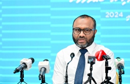 Minister of Islamic Affairs, Dr Mohamed Shaheem Ali Saeed speaking at the press conference held by Ministry earlier today. -- Photo: Nishan Ali / Mihaaru News