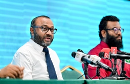 Islamic Minister Dr Mohamed Shaheem Ali Saeed speaking at the press conference held by the Ministry -- Photo: Mihaaru