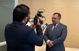 Foreign Minister Moosa Zameer giving an interview -- Photo: Mihaaru