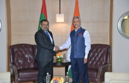 Minister of Foreign Affairs Moosa Zameer with India's Minister of External Affairs Dr S Jaishankar.