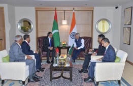 Foreign Minister Moosa Zameer meets with India's Minister of External Affairs Dr S Jaishankar during the recent official visit to India.