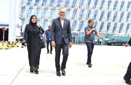 President Dr Mohamed Muizzu and First Lady Sajidha Mohamed departing to Saudi Arabiya on Thursday. -- Photo: President's Office