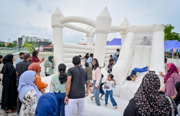 Children participating in entertainment activities featured at the 'Ufaa Festival' held on Friday inside Hulhumale Central Park to commemorate the national Children's Day. -- Photo: Nishan Ali |Mihaaru News