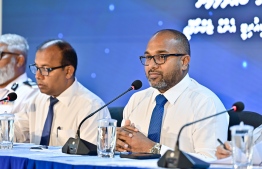 Minister of Homeland Security and Technology Ali Ihusaan at the press briefing held today. -- Photo: Nishan Ali / Mihaaru News
