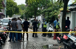 Police active near Bandeyri Koshi after the body was discovered yesterday.-- Photo: Hafsee Abdulla