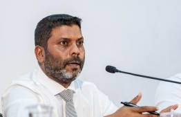 Minister of Sports, Fitness and Recreation, Abdulla Rafiu speaking at the press conference held by the Ministry on Tuesday. -- Photo: Sports Ministry