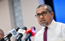Health Minister Khaleel speaking in the press conference held on Thursday.-- Photo: Nishan Ali / Mihaaru