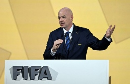 FIFA President Gianni Infantino delivers closing remarks during the 74th FIFA Congress in Bangkok on May 17, 2024. The 74th FIFA Congress is taking place in Bangkok with member associations voting on a range of issues including confirmation of the host nation or nations for the 2027 women's football World Cup. -- Photo: Manan Vatsyayana / AFP