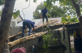 STELCO staff providing assistance at houses that were damaged in Thoddoo in yesterday's weather.-- Photo: STELCO