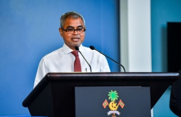 Minister of Climate Change, Environment and Energy, Thoriq Ibrahim speaking at the press conference held by President's Office earlier today. -- Photo: President's Office