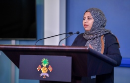 President's Office Spokesperson Heena Waleed speaking at the press conference held at President's Office today -- Photo: President's Office