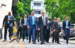 Speaker of Parliament Abdul Raheem, Deputy Speaker Ahmed Nazim and other PNC MPs attend parliament this morning.-- Photo: Nishan Ali / Mihaaru