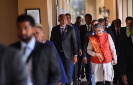 During President Dr Mohamed Muizzu on his way to attend a meeting of the fourth International Conference on Small Island Developing States (SIDS4) held in Antigua and Barbuda. -- Photo: President's Office