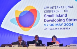 President Muizzu presiding over a meeting of the fourth International Conference on Small Island Developing States (SIDS4) held in Antigua and Barbuda. -- Photo: President's Office
