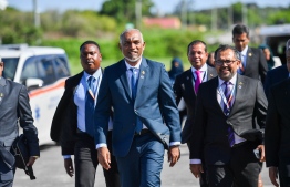 President Muizzu and his delegation on their way to attend a meeting of the fourth International Conference on Small Island Developing States (SIDS4) -- Photo: President's Office
