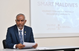President Dr Mohamed Muizzu speaks at the “Smart Maldives: Journey towards a digitally inclusive community” side-event held at the SIDS4 conference. -- Photo: President's Office