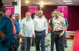 Mayor of Male' City, Adam Azim and Minister of Islamic Affairs, Dr Mohamed Shaheem Ali Saeed leaving the ceremony held Friday night after its conclusion. -- Photo: Ministry of Islamic Affairs