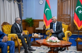 President Dr Mohamed Muizzu and Speaker of Parliament, Abdul Raheem Abdulla during the meeting held today. -- Photo: President's Office
