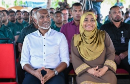 President Dr Mohamed Muizzu and First Lady Sajidha Mohamed attending the ceremony held to launch the 5 Million Trees Plantation Program on Wednesday. -- Photo: President's Office