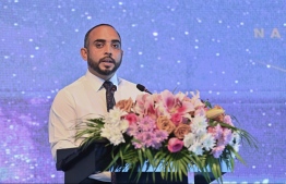 Minister of Youth Empowerment, Information and Arts Ibrahim Waheed speaks at the ceremony.-- Photo: Marriott International