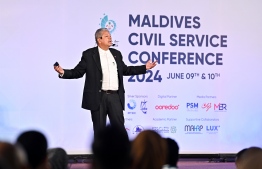 A participant speaking at the opening ceremony of the Fourth Civil Service Conference held at Dharubaaruge Convention Centre in Malé City this morning. -- Photo: Nishan Ali / Mihaaru News
