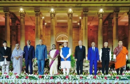 Indian Prime Minister, Narendra Modi taking a photo with President Dr Mohamed Muizzu and neighboring country leaders that attended the swearing-in ceremony of Modi for his third consecutive term. -- Photo: President's Office