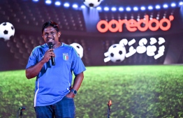 CCO of Ooredoo speaking at the event held last night to launch the Ooredoo 'Football Foari' campaign. -- Photo: Fayaz Moosa / Mihaaru News
