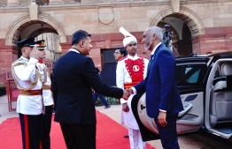 President Dr Mohamed Muizzu welcomed upon his arrival at the swearing-in ceremony of Indian Prime Minister, Narendra Modi for his third consecutive term. -- Photo: President's Office