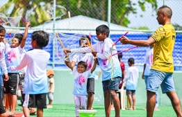 Children blowing bubbles at the Bubble Show held for children in Baa Kendhoo Volleyball Court to colorfully celebrate Eid-al-Adha festivities. -- Photo: Fayaz Moosa / Mihaaru News