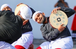 Popular traditional folk music, 'Thaara Jehun' performed for Eid-al-Adha by MNDF Officers at Kalhuthuhkalaa Koshi where many had gathered to watch the activity. -- Photo: Mihaaru News