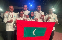 The Maldivian team celebrating their victory after securing a silver at the Alen Thong Golden Coffee Pot Challenge 2023 -- Photo: Nasif
