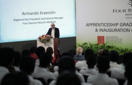 Armado Kraenzlin, Regional Vice President and General Manager of Four Seasons Resorts Maldives speaks during the graduation ceremony -- Photo: Four Seasons Resorts Maldives