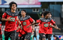 TC celebrating their win after triumphing the U19 Youth Championships for the first time. -- Photo: Fayaz Moosa / Mihaaru News