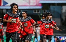 Players of TC Sports Club celebrating their win in the U19 Youth Championships 2024 finals after emerging the winner of the penalty shootout. -- Photo: Fayaz Moosa / Mihaaru News