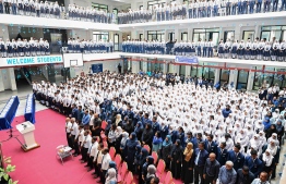 Students of Centre for Higher Secondary Education (CHSE) in attendance at the special assembly held at the school to commemorate their 45th anniversary. -- Photo: President's Office