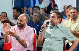 Former President Yameen during a PNF meeting