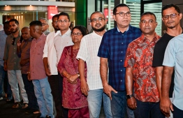 Parliamentarians of People's National Congress (PNC) awaiting President Dr Mohamed Muizzu arrival at the 'Haruge Ceremony' held at PNC House last night to welcome him. -- Photo: Fayaz Moosa / Mihaaru News