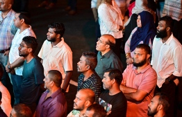 Civilian supporters of People's National Congress (PNC) in attendance at the 'Haruge Ceremony' held at PNC House last night. -- Photo: Fayaz Moosa / Mihaaru News