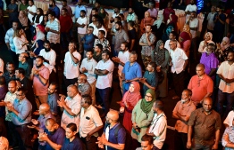 Civilian supporters of People's National Congress (PNC) in attendance at the 'Haruge Ceremony' held at PNC House last night. -- Photo: Fayaz Moosa / Mihaaru News