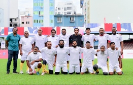 From Monday's friendly match with PSG legend Jay-Jay Okocha, organized by Ooredoo.-- Photo: Nishan Ali / Mihaaru