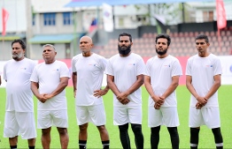 From Monday's friendly match with PSG legend Jay-Jay Okocha, organized by Ooredoo.-- Photo: Nishan Ali / Mihaaru