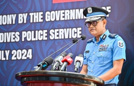 Police Commissioner Ali Shujau speaking at the vehicle handover ceremony -- Photo: Fayaz Moosa