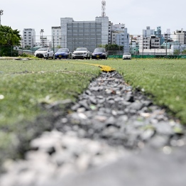 The Mini Turf Ground established through AFC's aid now deserted and derelict, with cars now using the premise as a parking venue. -- Photo: Nishan Ali / Mihaaru News