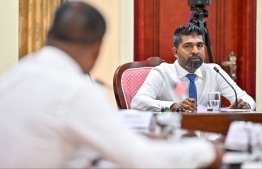 Chairperson of the Petition Committee, Mohamed Ali speaking at the committee meeting held today. -- Photo: Fayaz Moosa / Mihaaru News