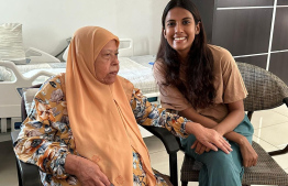 Moomina Hussain Fulhu, mother of the former president, Ibrahim Mohamed Solih (L).